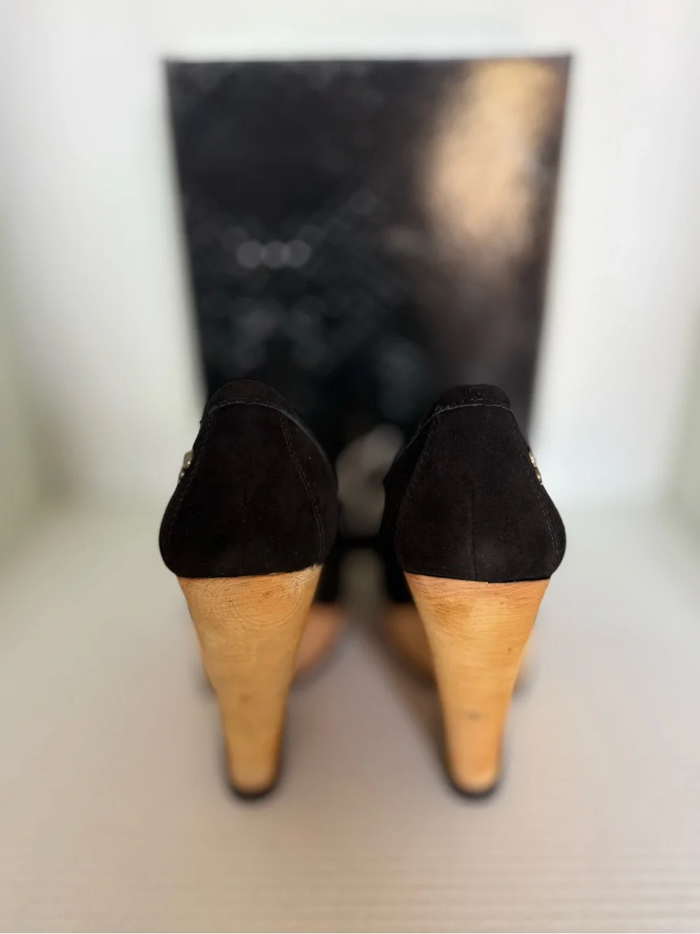 Sam Edelman Black Suede Wedge Loafers with Tassel